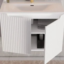 Mobile bagno sospeso 80cm cannettato con lavabo 2 ante bianco Cleany