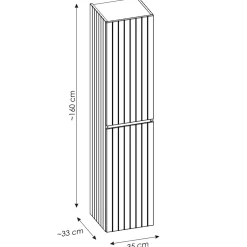 Mobile bagno sospeso 140cm cannettato con 2 lavabi, colonna e specchio bianco quercia Autentic