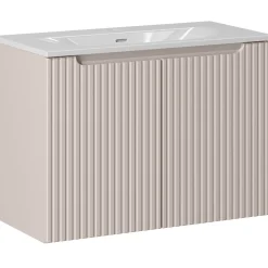 Mobile bagno sospeso 80cm cannettato con lavabo 2 ante beige Cleany