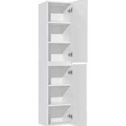 Mobile bagno sospeso 180cm cannettato con 2 lavabi, colonna e 2 specchi bianco quercia Autentic