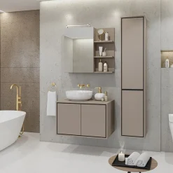 Mobile bagno sospeso 78cm con specchio e colonna tortora nero Linda