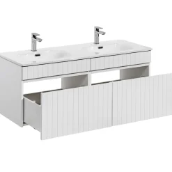 Mobile bagno sospeso 120cm cannettato con 2 lavabi 2 cassettoni bianco Autentic
