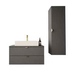 Mobile bagno sospeso 80cm con colonna grigio Hakone 2
