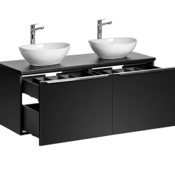 Mobile bagno sospeso 120cm con 2 lavabi, specchio e colonna nero Serif