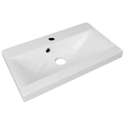 Mobile bagno sospeso 60cm con lavabo, specchio e 2 colonne rovere chiaro Luz