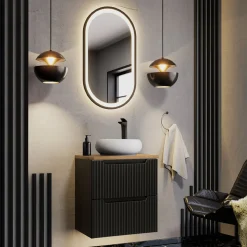 Mobile bagno sospeso 60cm cannettato 2 cassetti nero rovere Cleany