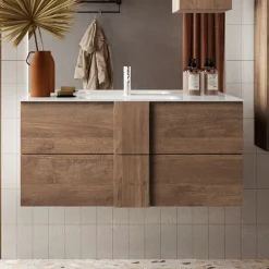 Mobile bagno sospeso 100cm con lavabo 2 cassetti rovere Alvarez