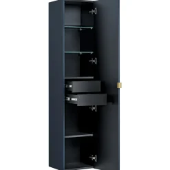 Mobile bagno sospeso 60cm con lavabo, specchio e colonna cannettato blu Deep