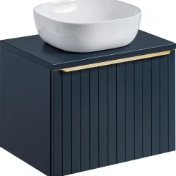 Mobile bagno sospeso 60cm con lavabo, specchio e colonna cannettato blu Deep