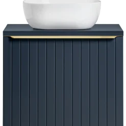 Mobile bagno sospeso 60cm con lavabo, specchio e colonna cannettato blu Deep
