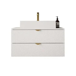 Mobile bagno sospeso 80cm con lavabo 2 cassetti bianco Hakone 4