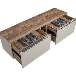 Mobile bagno sospeso 180cm con 2 lavabi, 2 mobili specchio e colonna grigio quercia Serif