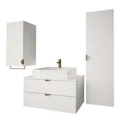 Mobile bagno sospeso 80cm con colonna e pensile bianco Hakone