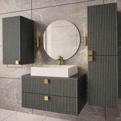 Mobile bagno sospeso 80cm con colonna e pensile maniglie oro grigio Bursa