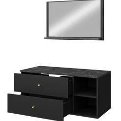 Mobile bagno sospeso 100cm con lavabo e specchio 2 cassetti nero Krom