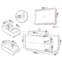 Mobile bagno sospeso 100cm con lavabo e specchio 2 cassetti nero Krom