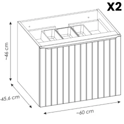 Mobile bagno sospeso 120cm con 2 lavabi, 2 specchi e colonna cannettato blu Deep