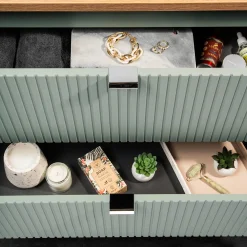 Mobile bagno sospeso 80cm cannettato 2 cassetti verde salvia rovere Greeny