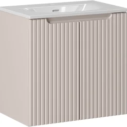 Mobile bagno sospeso 60cm cannettato con lavabo 2 ante beige Cleany