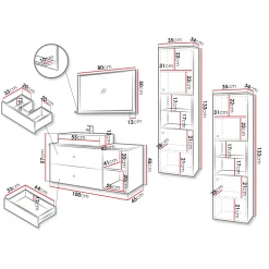 Mobile bagno sospeso 100cm con lavabo, specchio e 2 colonne bianco Krom