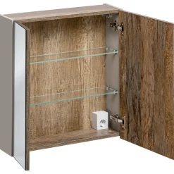 Mobile bagno sospeso 60cm con lavabo, mobile specchio e colonna grigio quercia Serif