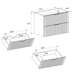 Mobile bagno sospeso 80cm cm con lavabo, specchio, colonna e cubotti quercia antracite Limpid