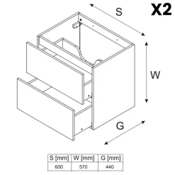 Mobile bagno sospeso 120cm con 2 lavabi, colonna, pensile e base sospesa beige rovere Swim