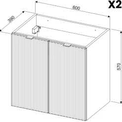 Mobile bagno sospeso 120cm cannettato 4 ante nero rovere Cleany