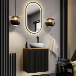 Mobile bagno sospeso 60cm cannettato 2 ante nero rovere Cleany
