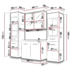 Mobile bagno sospeso 60cm con lavabo, specchio e 2 colonne bianco lucido Luz