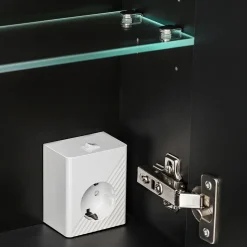 Mobile bagno sospeso 140cm con 2 lavabi, specchio e colonna nero Serif