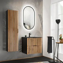 Mobile bagno sospeso 60cm cm con lavabo nero da incasso quercia antracite Limpid