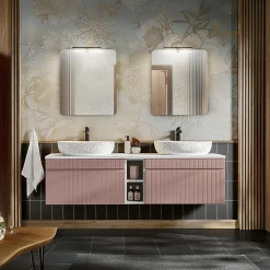 Mobile bagno sospeso 180cm cannettato 2 cassettoni rosa Autentic