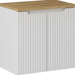 Mobile bagno sospeso 60cm cannettato 2 ante bianco rovere Cleany