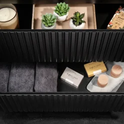 Mobile bagno sospeso 80cm cannettato 2 cassetti e vani nero rovere Cleany