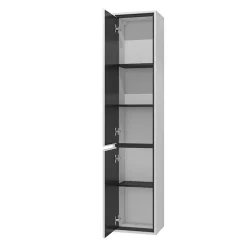 Mobile bagno sospeso 78cm con specchio e colonna bianco lucido nero Linda