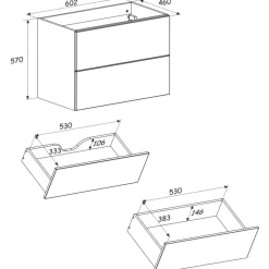 Mobile bagno sospeso fresato 60cm con colonna beige Sand