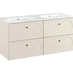 Mobile bagno sospeso fresato 120cm con lavabo 4 cassetti beige Sand