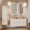 Mobile bagno sospeso fresato 120cm con colonna beige Sand