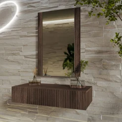 Mobile ingresso sospeso 80x97h h cm 1 cassetto con specchio noce cannettato Gabiot
