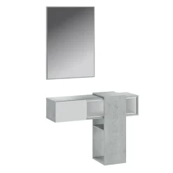 Mobile ingresso sospeso 100x185h cm con specchio bianco cemento Rich Gihome®