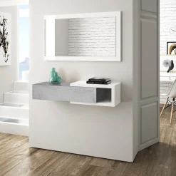 Mobile ingresso sospeso 95x99h cm con specchio bianco opaco cemento Mercury