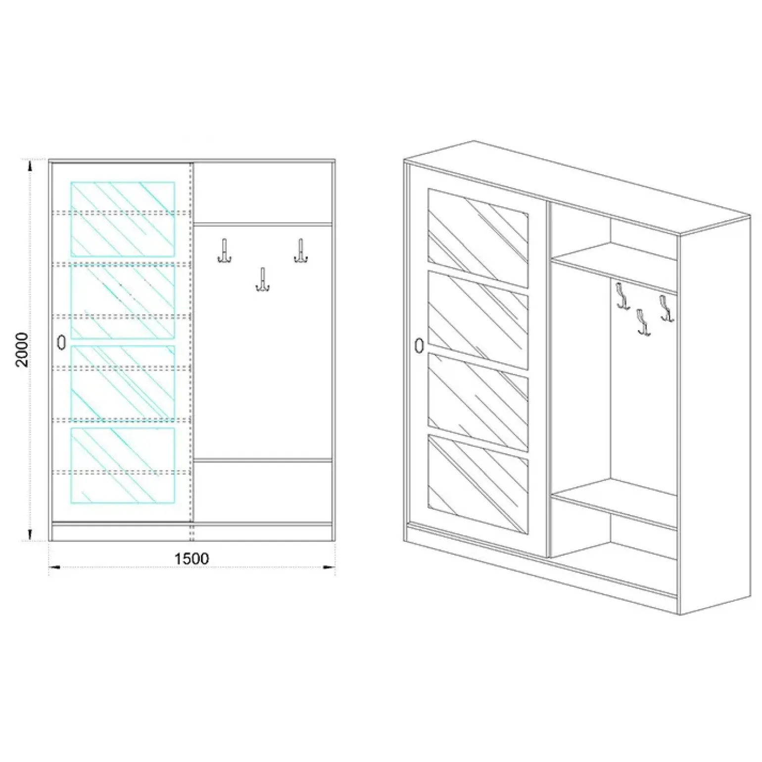 Mobile ingresso 150x200h cm anta scorrevole e specchio rovere naturale Sajama