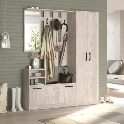 Mobile ingresso 155x190h cm appendiabiti scarpiera con specchio bianco frassinato Atlanta