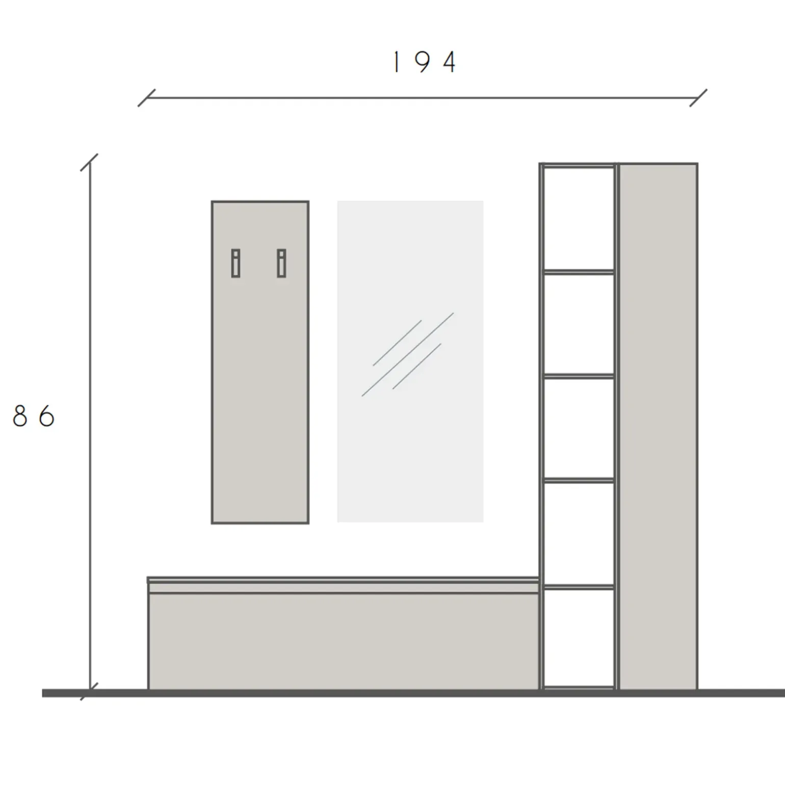 Mobile ingresso 194x186h cm bianco lucido rovere chiaro Sunset 108