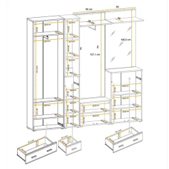 Mobile ingresso 210x203h cm con specchio rovere antracite stampa a righe California Gihome®
