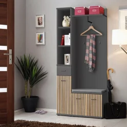Mobile ingresso 90x203h cm moderno rovere antracite stampa a righe Arizona Gihome®