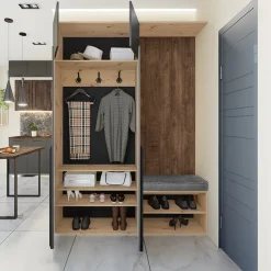 Mobile ingresso 160x221h cm nero opaco rovere scuro Acerbo