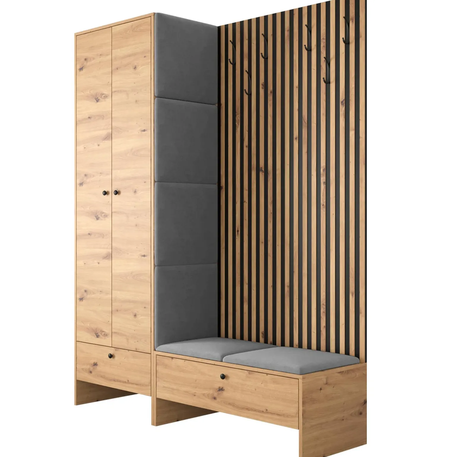 Mobile ingresso 145x168h cm rovere rustico grigio Welly 4