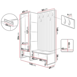 Mobile ingresso 145x168h cm rovere rustico grigio Welly 4